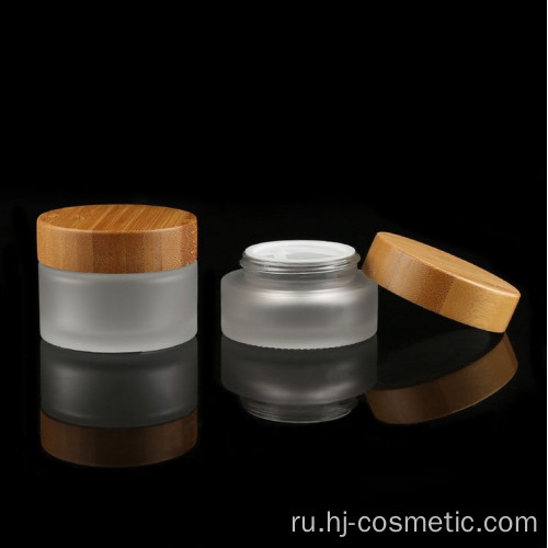 5г 15г 30г 50г 100г оптовые косметические контейнеры крем для лица матовое прозрачное стекло Баночка с бамбуковой крышкой